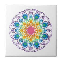 Maximalist Rainbow Floral Fountain Dot Mandala Tegeltje