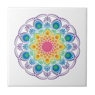 Maximalist Rainbow Floral Fountain Dot Mandala Tegeltje