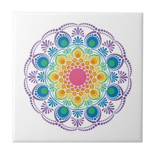Maximalist Rainbow Floral Fountain Dot Mandala Tegeltje (Voorkant)