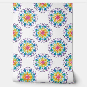 Maximalist Rainbow Floral Fountain Polka Dot Behang