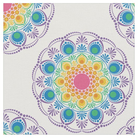 Maximalist Rainbow Floral Fountain Polka Dot Stof (Close Up)