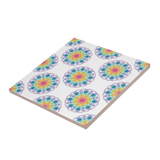 Maximalist Rainbow Floral Fountain Polka Dot Tegeltje (Zijkant)