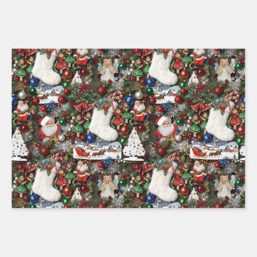 Maximalist Retro Christmas Collage Inpakpapier Vel (Voorkant 3)