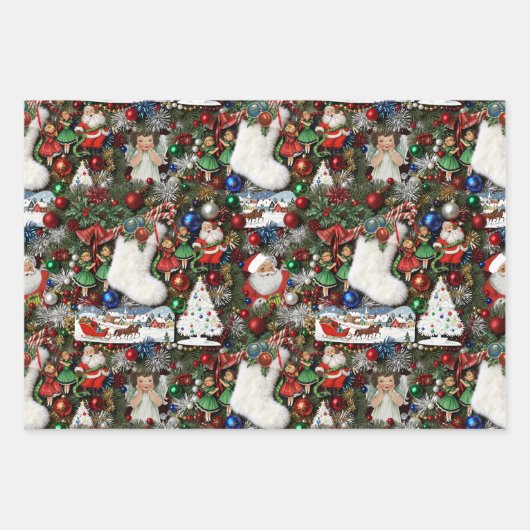 Maximalist Retro Christmas Collage Inpakpapier Vel (Voorkant 2)