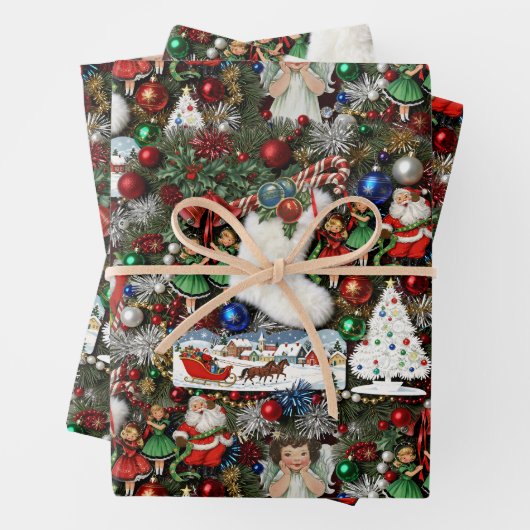 Maximalist Retro Christmas Collage Inpakpapier Vel (In situ)