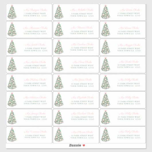 Maximalist Roze Baubles Feestdagen Kaarten Adres Sticker (Vel)