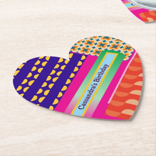 Maximalist Verjaardag Herhalende Patronen Kleurrij Kartonnen Onderzetters (Gekanteld)