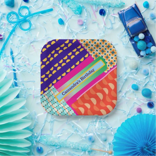 Maximalist Verjaardag Herhalende Patronen Kleurrij Papieren Bordje (Feest)