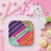 Maximalist Verjaardag Herhalende Patronen Kleurrij Papieren Bordje (Feest)