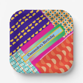 Maximalist Verjaardag Herhalende Patronen Kleurrij Papieren Bordje