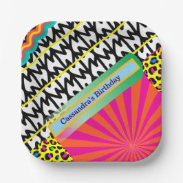 Maximalist Verjaardag Herhalende Patronen Kleurrij Papieren Bordje