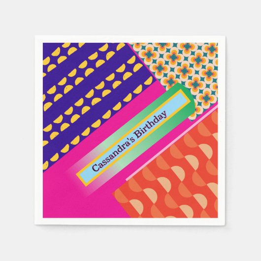 Maximalist Verjaardag Herhalende Patronen Kleurrij Servet (Voorkant)