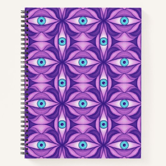 Maximalistisch Abstract Botanisch Oogpatroon Paars Notitieboek (Voorkant)