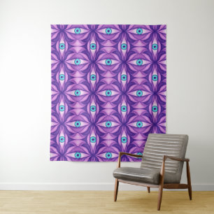 Maximalistisch Abstract Botanisch Oogpatroon Paars Wandkleed
