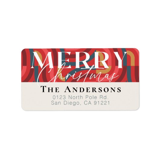Maximalistisch geometrisch rood kerstadres etiket (Voorkant)