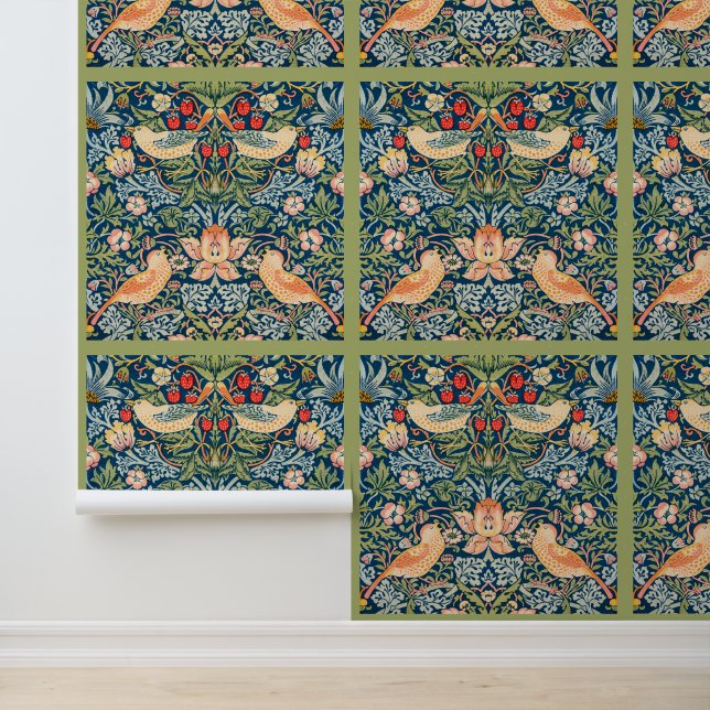 Maximalistisch juweel & veren blauw grijs olijf behang (Applicatie)