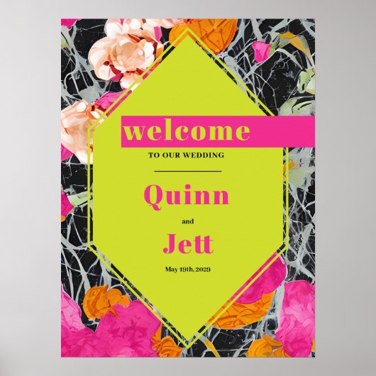 Maximalistisch Modern Marbled Bloemen Bruiloft Wel Poster (Voorkant)