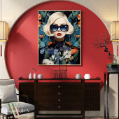 Maximalistisch portret van vrouw in vet kleuren poster