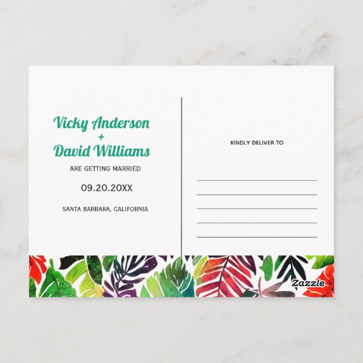 Maximalistisch tropisch blad lijst Save the Date Briefkaart (Achterkant)