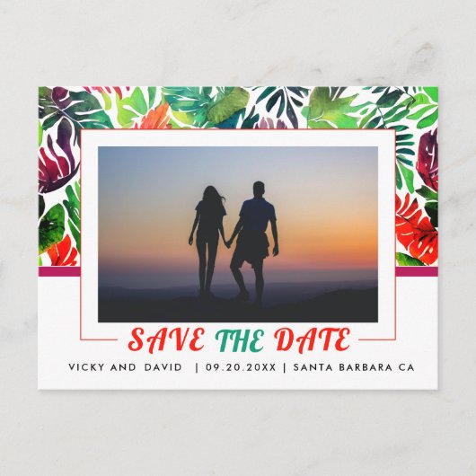 Maximalistisch tropisch blad lijst Save the Date Briefkaart (Voorkant)