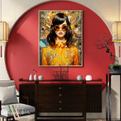 Maximalistisch vet kleurrijk vrouwenportret poster