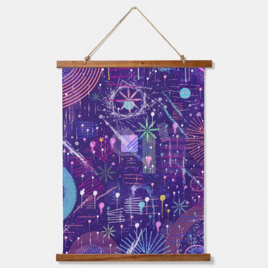 Maximalistische abstract op paars hangend wandkleed (Voorkant)