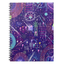 Maximalistische abstract op paars notitieboek