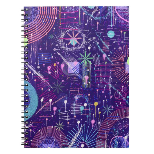 Maximalistische abstract op paars notitieboek (Voorkant)