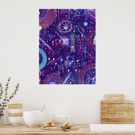 Maximalistische Abstract op Paars Poster (Keuken)