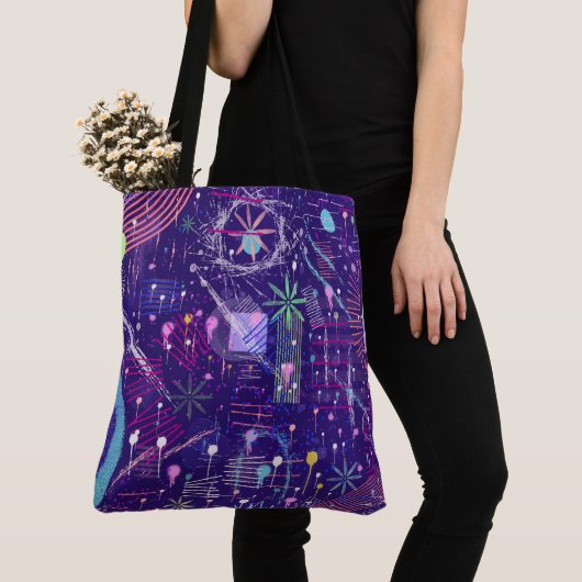 Maximalistische Abstract op Paars Tote Bag (Dichtbij)