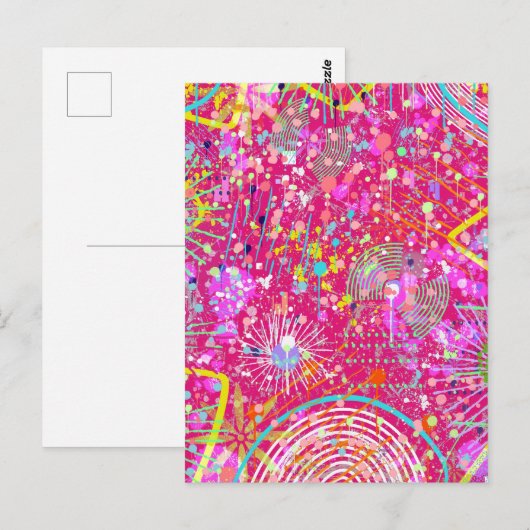 Maximalistische abstracte kunst: de snoepwinkel briefkaart (Voorkant / Achterkant)
