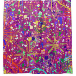 Maximalistische abstracte kunst in vette kleur douchegordijn
