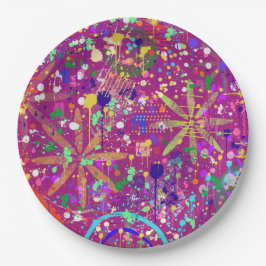 Maximalistische abstracte kunst in vette kleur papieren bordje