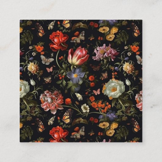 Maximalistische barokbloemen vierkante visitekaartje (Achterkant)