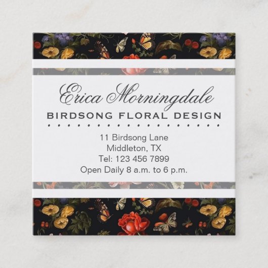 Maximalistische barokbloemen vierkante visitekaartje (Voorkant)