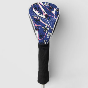 Maximalistische bloemige Neuro Art - Blauw Roze Wi Golfheadcover