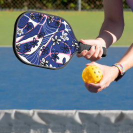 Maximalistische bloemige Neuro Art - Blauw Roze Wi Pickleball Paddle