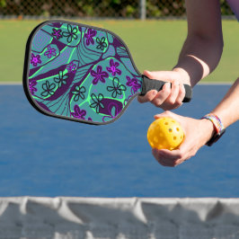 Maximalistische Bloemige Neuro Kunst - Teal Paars  Pickleball Paddle