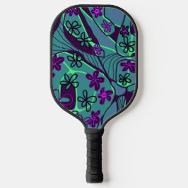 Maximalistische Bloemige Neuro Kunst - Teal Paars  Pickleball Paddle
