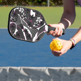 Maximalistische bloemige neurokunst magenta grijs  pickleball paddle