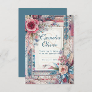 Maximalistische bruiloft Bloemen Dank u Bedankkaart