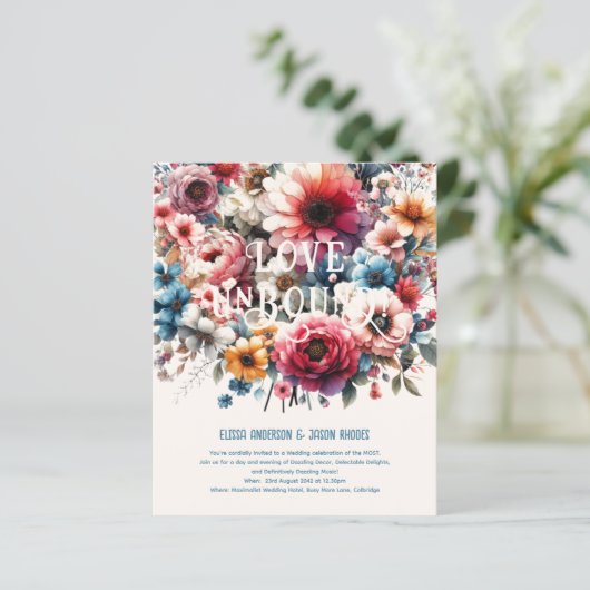 Maximalistische bruiloft uitnodigingen Bloemen the (Staand voorkant)