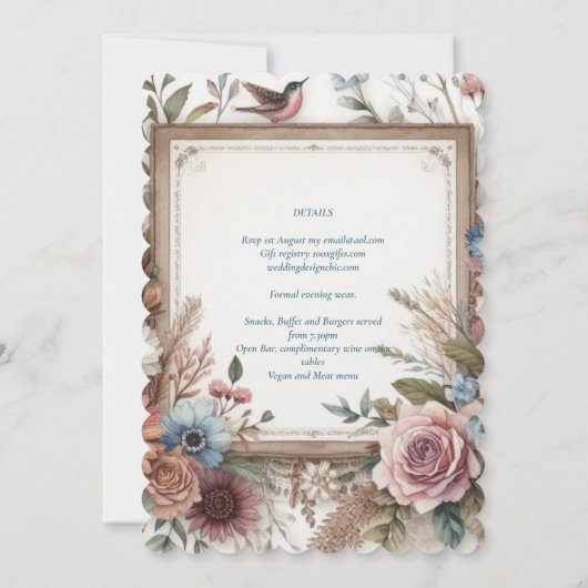 Maximalistische bruiloft uitnodigingen drukke deco (Achterkant)