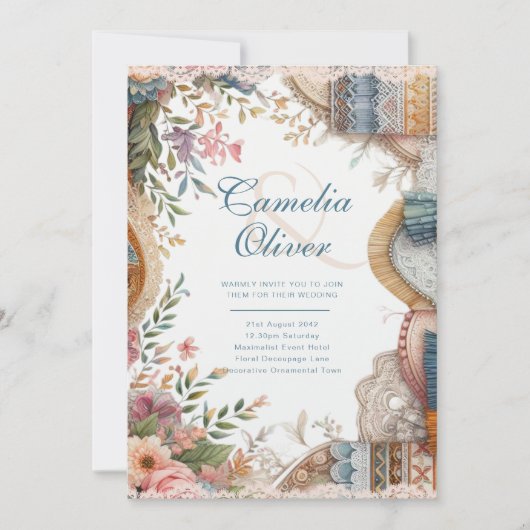 Maximalistische bruiloft uitnodigingen drukke deco (Voorkant)