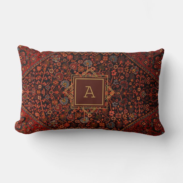 Maximalistische decor monogram oud vloerkleed patr kussen (Voorkant)
