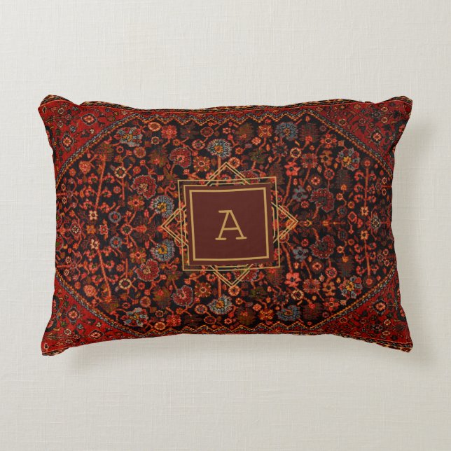 Maximalistische decor monogram oud vloerkleedpatro accent kussen (Voorkant)
