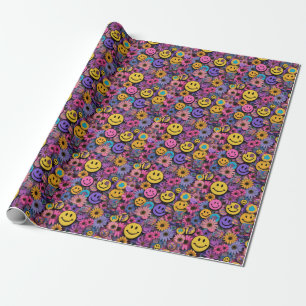 Maximalistische Dopamine Design Gelaagde Smiley Ic Cadeaupapier