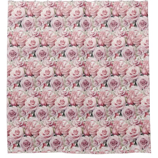 Maximalistische douchegordijn met roze rozen (Voorkant)