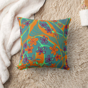 Maximalistische Floral Neuro Art - Blauwgroen Sina Kussen