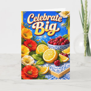 Maximalistische fruit- en bloemenzomer verjaardags kaart